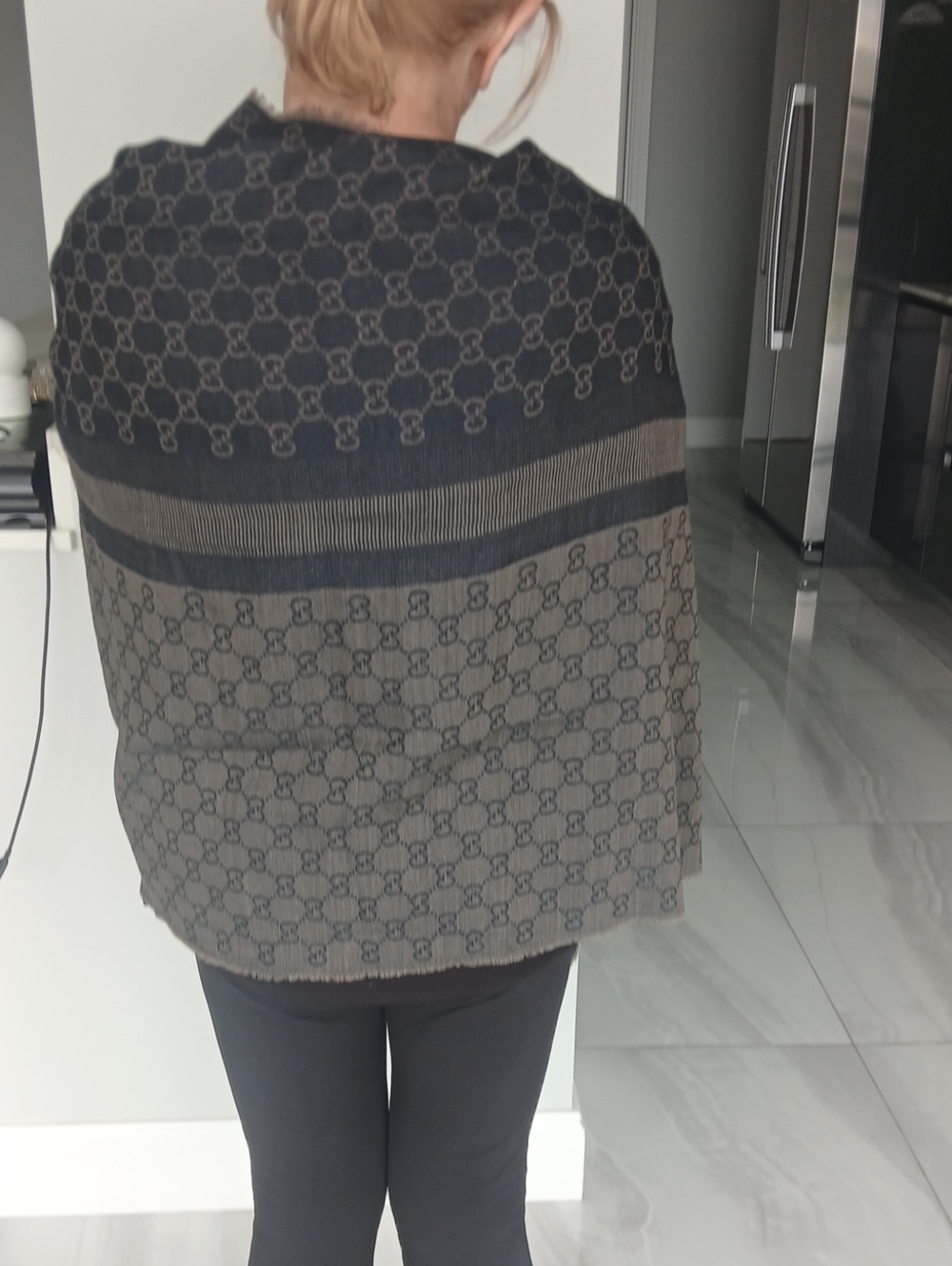 Gucci Brown and Black Monogram Wrap Shawl
